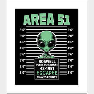 Alien Mugshot Area 51 Escapee Vintage Roswell Novelty Posters and Art